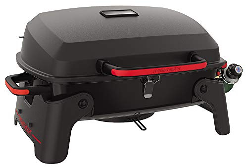 Megamaster 820-0065C - Barbecue a gas portatile a 1 bruciatore per campeggio, cucina all'aperto, patio, giardino, barbecue con due gambe pieghevoli, rosso + nero