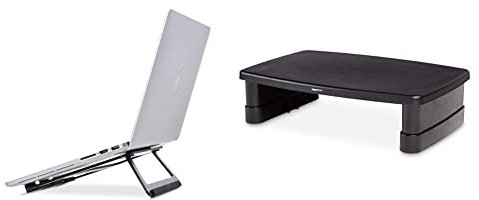 Amazon Basics Adjustable Monitor Stand & Aluminium Foldable Laptop Stand for Laptops up to 15, Black