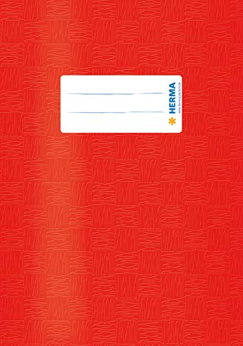 HERMA 19863 Heftumschläge A5 Bast Rot, 10 Stück, Hefthüllen mit Beschriftungsetikett & Baststruktur aus strapazierfähiger & abwischbarer Polypropylen-Folie, Heftschoner Set für Schulhefte, farbig