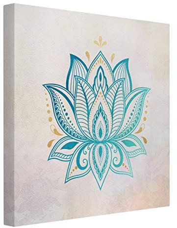 Bilderwelten Leinwandbild Echtholz - Lotus Mandala Gold - Quadrat 1:1 30 x 30cm - Canvas