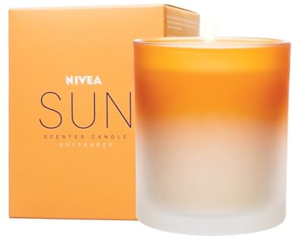 NIVEA SUN Duftkerze, schöne Duftkerze im Glas mit dem bekannten Duft der NIVEA SUN Sonnencreme, zart duftende Kerze im Ombre-Glas Behälter (260 g)