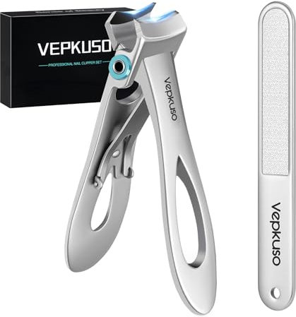 VepkusoCortador de uñas gruesas – Vepkuso de gran tamaño de acero inoxidable con lima de uñas para uñas gruesas, extra grande para uñas de los pies para hombres y mujeres, , , Juego de plata.,, ]