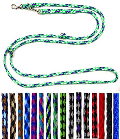 Hundeleine kleine Hunde bis 15 Kg/Doppelleine 4-Fach verstellbar 2,40m / 2,80m / 3,50m Führleine sehr leicht & robust (2,80m 4-Fach verstellbar, Reno (Grün-Weiß-Lila))
