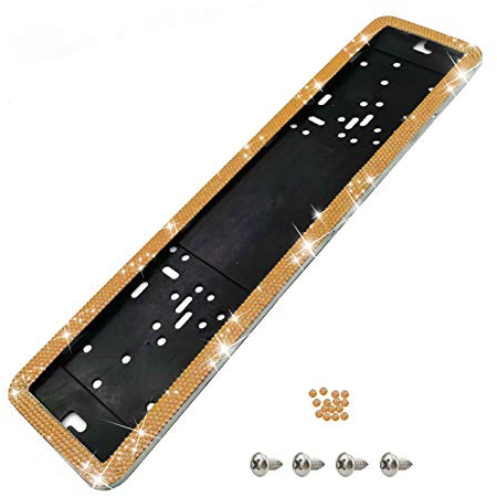 1xLicense Plate Holder Stainless Steel Personalized, Front or Rear Plate Frame Luxury Handcrafted Bling Glitter, Crystal Diamonds Multicolor License Number Plate Frame With 4 Screw Caps (Yellow)