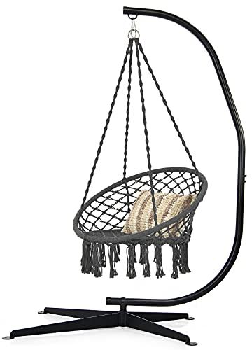 GIANTEX Halterung für Hängestuhl, robustes Metallgestell für Amache/Eierstuhl/Schaukelstuhl für Innen- und Außenbereich, Traglast 150 kg, 111 x 84 x 207 cm, Schwarz