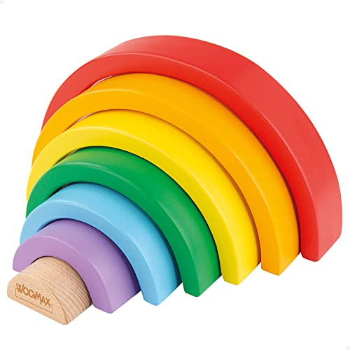 WOOMAX Arcoíris de Madera Infantil, Juguete de construcción, Juguete de Madera Natural, Juego de construcción de Madera arcoíris, 6 Piezas, Juguetes Montessori