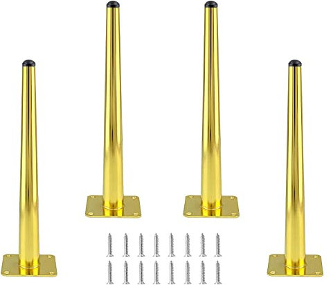 Cjueiom Lot de 4 pieds droits dorés de 30 cm pour meubles de canapé du milieu du siècle - Robustes - Pieds de table basse coniques en métal - Pour meuble ottoman
