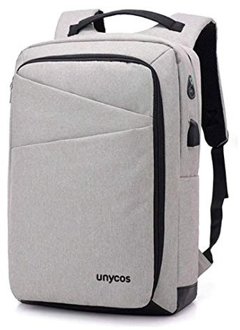unycos - Mochila 18L para Portátiles y Netbooks de hasta 15,6 Pulgadas, Impermeable, Puerto de Carga USB, Mochila de Hombre y Mujer Ergonómica para Trabajo, Viajes, Colegio y Uso Diario (Gris)