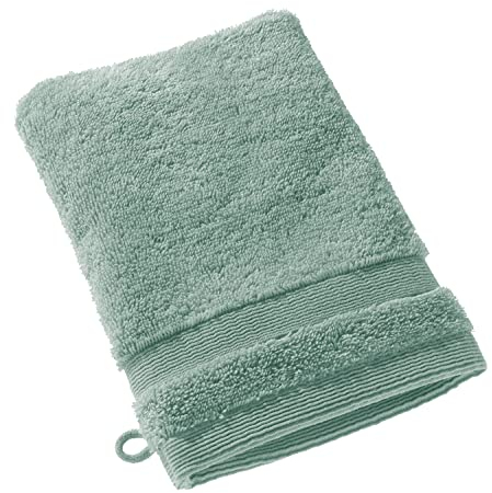 SCHÖNER WOHNEN Guanto da bagno in spugna - Verde - 16x21cm - Lavetta Viso - salvietta in 100% cotone - molto assorbente - Oeko-Tex - 500g/m2 - Hotel e B&B - qualità di lusso