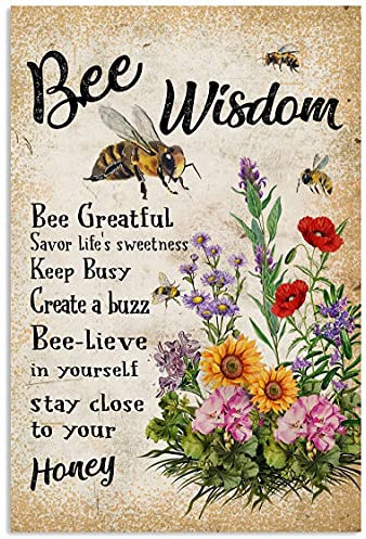 Curteny Vintage Wall Poster Metal Plaque Fashioned Bee Logo That Bee Wisdom Keeps Busy Bees Poster Bee Lover Gift Bee Bumble Bees Bar Cafe Pub Club Wall Decor Retro Vintage 6x8 Inch