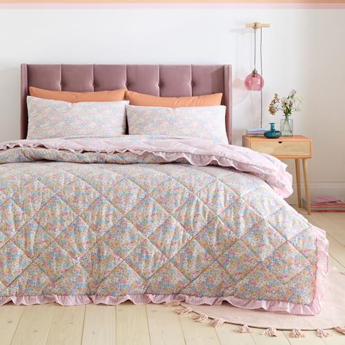 Catherine Lansfield Darcy Floral Reversible 220x230cm Bedspread Pink