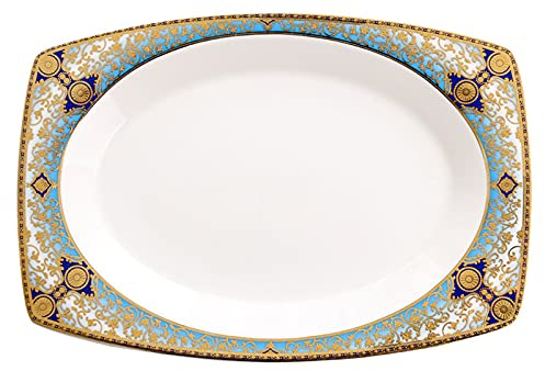 WIQUYBML Plato Llano de 13 Pulgadas, Plato Llano Grande Ovalado, Plato Llano de cerámica, Platos de Porcelana para Servir para Fiesta, Plato de Pescado para Plato de Aperitivos de bistec de Carne