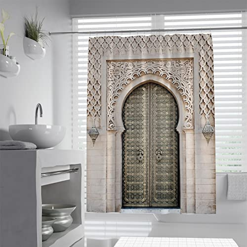 SAISEMIHOME Marokkanischer Duschvorhang Orientalisches Motiv mit Vintage Byzantinischer Stil Flieseneffekte Kunstwerk Stoff Stoff Badezimmer Dekor Set W180xL180cm Duschvorhang