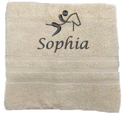 Personalisiertes Handtuch mit Namen Schön gestickter Sport Name Handbadetuch 100% Baumwollhandtuch Sportliche Motive Personalized Custom Towel with Name (140 x 70 cm, Reiten)