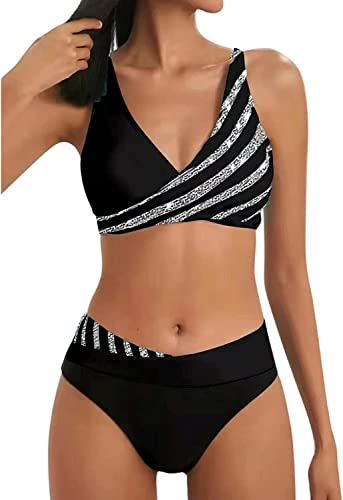 Bocabuety Bikini Donna Sexy Push Up Taglia Forte Swimwear Costume Piscina Curvy Due Pezzi Brasiliana Beachwear Imbottito Spiaggia Costumi da Bagno Vita Alta Bikini Triangolo (Nero, S)