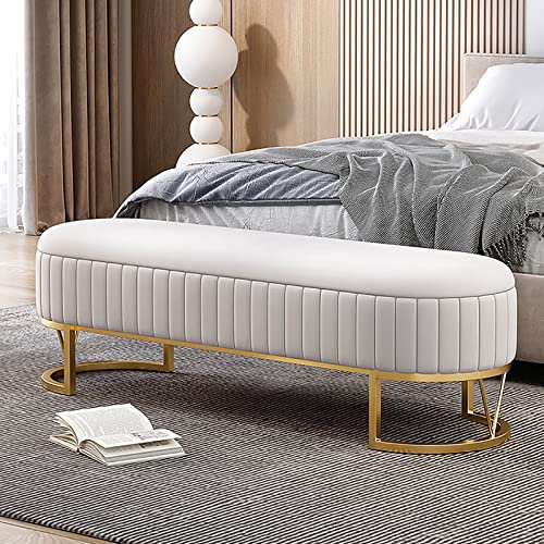 Sitzhocker Sitzbank mit Stauraum,Samt Sitzhocker mit Stauraum Bettbank mit Stauraum,Bequeme gepolsterte Sitzbank Eingangsbank Wohnzimmer Schlafzimmer Bank(80cm(31in), White)