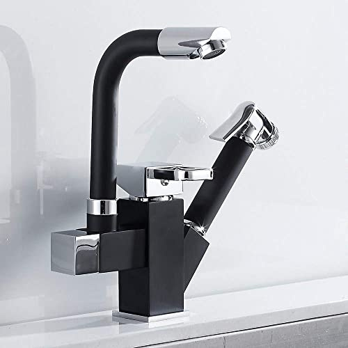 Nordic Creative 360 ° Rotation Évier De Cuisine Mitigeurs Noir Pull Out Bidet Tête De Pulvérisation en Laiton Robinet Salle De Bains Eau Chaude Froide Double Sortie Évier Robinet pour La Mai