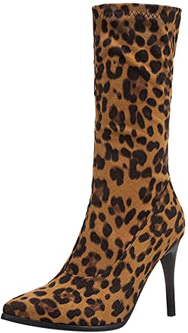 Stivali Donna Con Tacco Stivali Invernali Stivali Stivali A Maglia Leopardo Scarpe Femminili Calzini Stivali Moda Per Le Donne Stivali Alti Stivali Stretch Sexy Tacchi Stivali Da Donna Trampolino Con