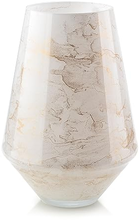 Terroso – Vase – Mundgeblasenes weißes Glas – Luxuriöses Erscheinungsbild, Stilvoll & Elegant - 26 cm hoch - Marmoroptik – Blumenvase