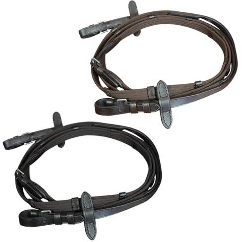 e EQUITYUM Zügel aus Leder und Stoff, hohe Qualität, hochwertige Materialien, italienisches Design, bequem und effizient (voll, braun)