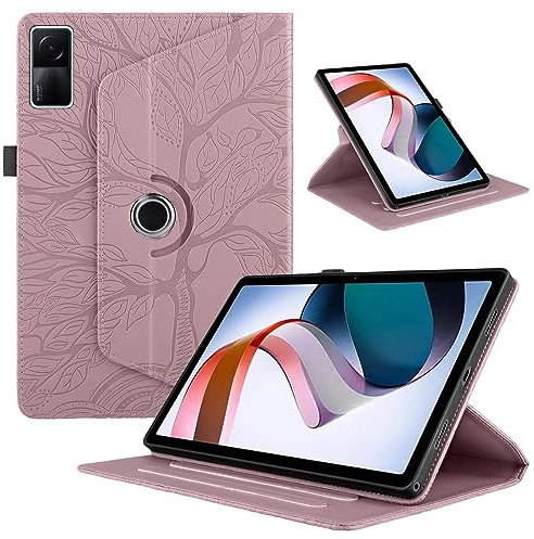 TEDTIKJT Tablette Coque pour Xiaomi Redmi Pad 10.61 2022 PU Cuir 360°Rotatif Multi-Angle Stand Flip Cover Arbre de Vie Rotating Étui Housse Protection Tablette Cover, Rose Gold