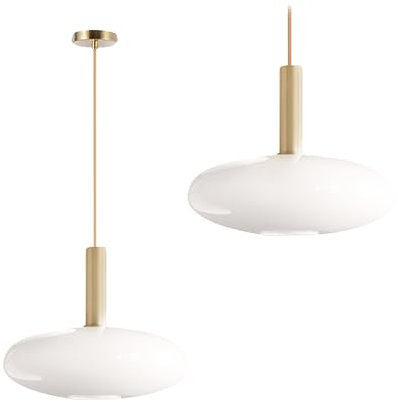 tooLight Lampe à Suspension APP668-1CP Lustre Plafonnier Éclairage de Plafond en métal, verre pour Salon Chambre Cuisine Couloir (doré, blanc)