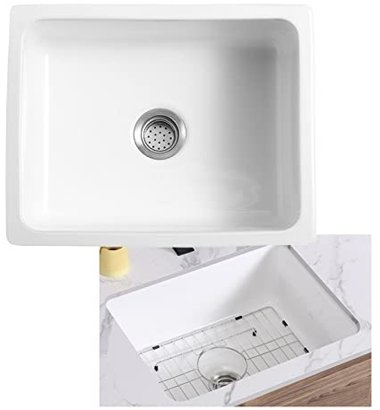 Fregadero de cocina de granja, fregadero de granja blanco brillante de 36 pulgadas, fregaderos de cocina de un solo tazón de arcilla refractaria de porcelana de cerámica, delantal