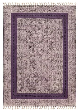 CASAVANI Läufer – 2 x 6 Flächenteppich, Kelim-Teppich, lila & schwarz, Baumwolle, Dhurrie, für drinnen und draußen, Flachgewebe, für stark frequentierte Bereiche, Schlafzimmer, Nachttisch, Küche, Flur