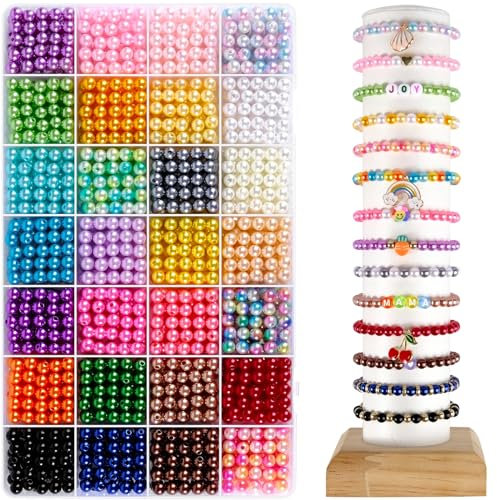 HOLDLEAF 1680 Stück 6mm Runde Bunte Perle,28 Farben Bunt Bastelperlen mit Große Loch,6mm Perlen zum Auffädeln,Bunt Perlen für armbänder Bracelets Halskette Schmuckherstellung Handwerk