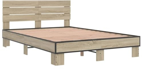 vidaXL Bettgestell Sonoma-Eiche 120x200 cm Holzwerkstoff und Metall