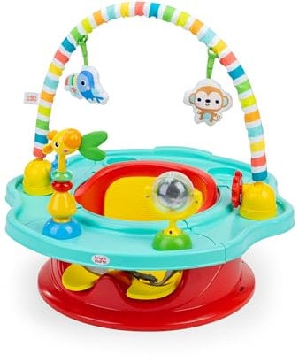 Bright Starts, Súper Asiento 3 en 1 Playful Paradise, Asiento de Actividades con Juguetes, Bandeja para la Merienda, Asiento Elevador, Sin BPA, Unisex, Para Niños Mayores de 6 Meses
