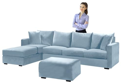 SYLC Samt Couch überzug L Form Sofabezug Ecksofa, Sofa Cover L Shape Stretch Mit Sitzkissen Rückenlehne, Universal Sofaüberwurf Waschbar (Light Blue,Sofabezug 230-300cm)