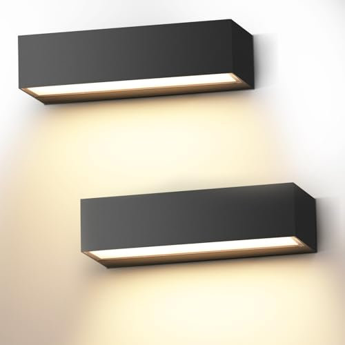 Cwycfw 2 Pack 18W LED Wandleuchte Innen/Außen 30Cm Moderne Wandlampe Warmweiß 3000K Schwarz Außenwandleuchte LED IP65 Wasserdichte