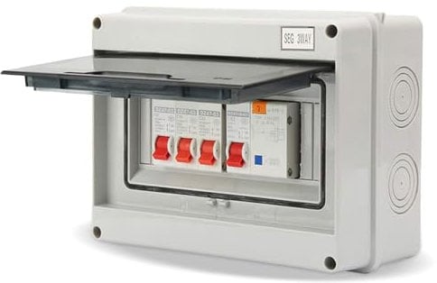 3 Way Consumer Unit, Garage & Caravan CU with 63A 30mA RCD & 6A 16A 32A MCBs, IP65 Waterproof Enclosure for Outbuildings Sheds Workshops, 230V-400V Rated