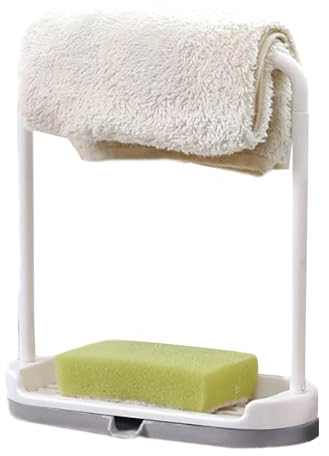 Youngwier Kitchen Sink Organizer - Sponge Drain Shelf Dishcloth Stand | Dish Cloth Hanger Towel Rack Sponge Drain Shelf with Drain Tray