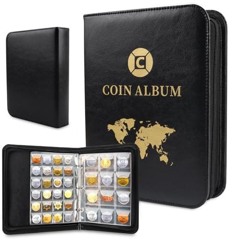 Sammelalbum für Münzen 480 Taschen,Münzalbum 2 Euro 3.5x3.5 cm/4.5x4.5 cm,Münzen Aufbewahrung Album mit Zip,Coins Collection Album,Münzsammlung Album 25.8x20cm,Sammler Münzalbum Transparent
