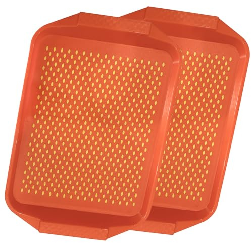 ZOPKRTS Non-Slip Food Serving Tray with Handles, 2 Pack Rectangular Food Trays for Eating On Couch Bed Lap, Anti-Slip Plastic Breakfast Tray Large Serving Tray for Toast Fruit Party (2, Orange)