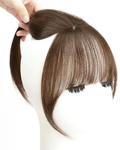 RTRTGS 1 Stück Clip in Bangs, Clip in Fransen Echthaarverlängerungen für Frauen (Hellbraun)