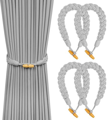 HOTUT Vorhang Raffhalter, 4 Stück Curtain Rope Buckle, Handgestrickte Vorhang-Raffhalter, Vorhangbinder, Gardinen Raffhalter für Haus Office, Wohnzimmer, Schlafzimmer - Hornschnalle