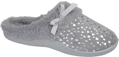 A2Z Womens Memory Foam Fur Lined Mule Slippers with Foil Bow | Warm Cozy Rubber Sole Indoor Outdoor House Walking Slippers Ladies