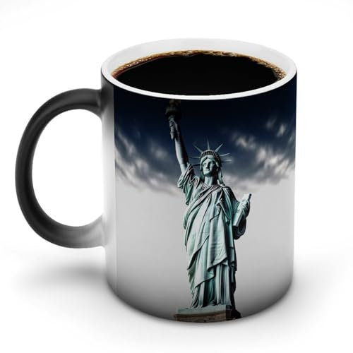 YTLKGFP Heat Changing Mug Color Changing Mugs Statue of Liberty Printed Ceramic Heat Sensitive Coffee Cup Discoloration Mug Funny Mugs Magic Funny Art Mug