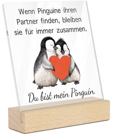 Putuo Decor Acryl Deko Schild - Du bist mein Pinguin, romantische Tischdeko mit Holzsockel, Geschenk für Partner, Jahrestag, Valentinstag, Geburtstag, Hochzeit, Liebesgeschenk für Sie & Ihn