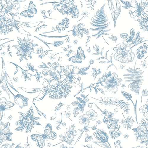 CiCiwind Self Adhesive Wallpaper White Blue Floral Vinyl Wrap 44CM×5M Peel and Stick Wallpaper Waterproof Sticky Back Plastic Removable Stick on Wallpaper Living Room Bedroom Vinyl Wrap