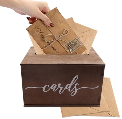 QoTang Kartenbox Hochzeit,Hochzeitskartenbox aus Holz mit Schlitz Holzkiste mit Deckel Kartenbox mit Schlitz Geldbox Briefbox für Hochzeit Geburtstag Jubiläum Geschenkkartenbox,29x26,6x16,5 cm