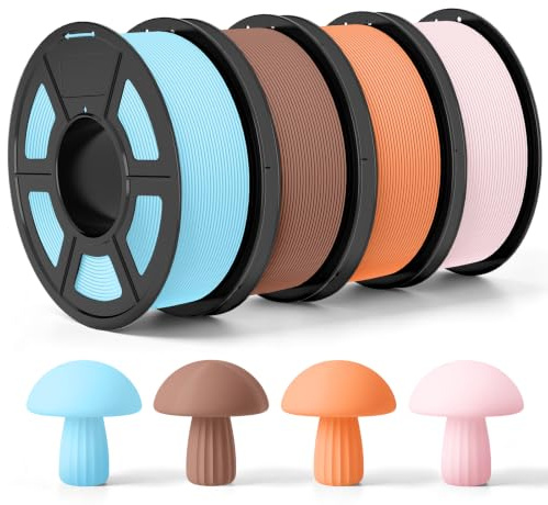 TECBEARS PLA Matte Rapid Filament 1.75mm Mehrfarben Bundle 4KG | Hochgeschwindigkeit 600mm/s, +/-0.02mm, für Modelle und Figuren, 4 *1kg Spule（Himmelblau+Schokolade+Orange+Rosa）
