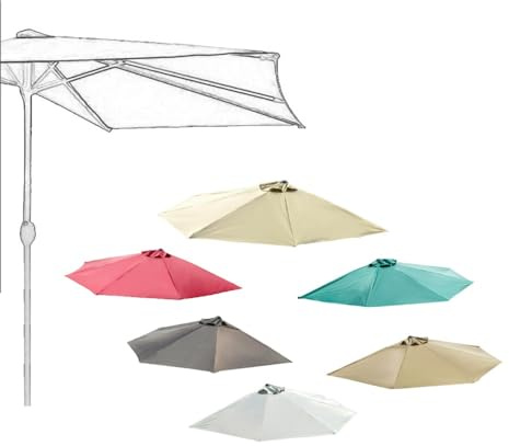 MACAGGTNTU 270cm 300cm Semi Sombrilla Tela De Repuesto,Toldo De Repuesto para Sombrilla Semicircular,5 Varillas Cubierta De Repuesto para Sombrilla De Patio(White,3m/10ft-5 Ribs)
