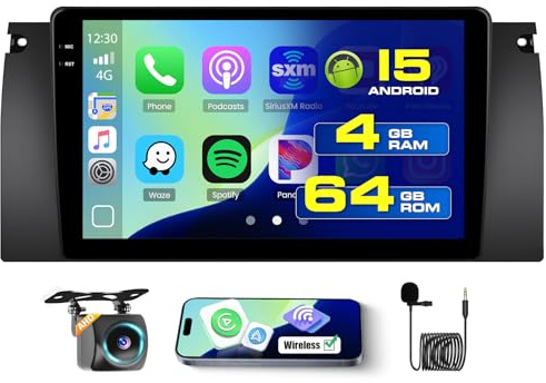 Roinvou 4+64G Android 15 Autoradio für BWM X5 E53 E39 M5 E38 1996-2007 mit Wireless Carplay Android Auto,9 Zoll Auto Radio Incell Touchscreen mit GPS Navi Bluetooth EQ WiFi RDS FM SWC Rückfahrkamera