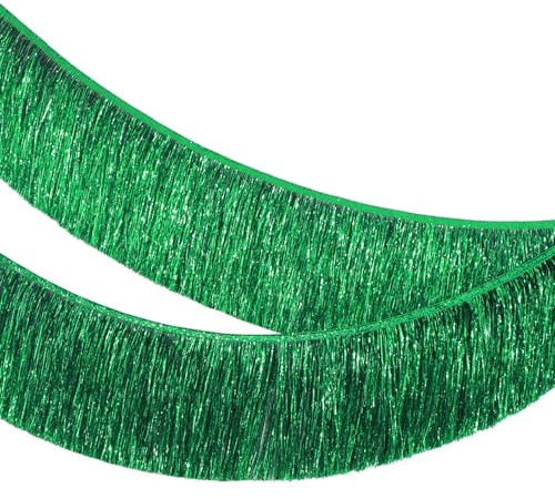 MOMAHUA Lametta Fransen Girlande Grün, 20x200cm Metallic Foil Fringe Garland Lametta Glitzer Vorhang für Parade Floats, Verlobung Hochzeit, Weihnachten, Geburtstagsparty, Fransengirlande