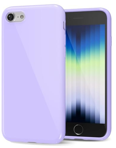 LoeoeL for iPhone SE 2022/7/8 Phone Case Liquid Silicone, Cute Girly Thin Ultra Slim Jelly Soft Rubber Gel Protective Glossy Hard Plastic Case, Plain Solid Color Cover for Women Girl, Purple Lavender