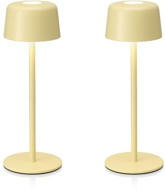 Auraglow Rechargeable Table Lamps Yellow Pastel, Touch Dimmable, 2 Pack | Cordless battery powered, 3 brightness levels, USB C fast charge, for bedroom, desk, lounge, garden and patio